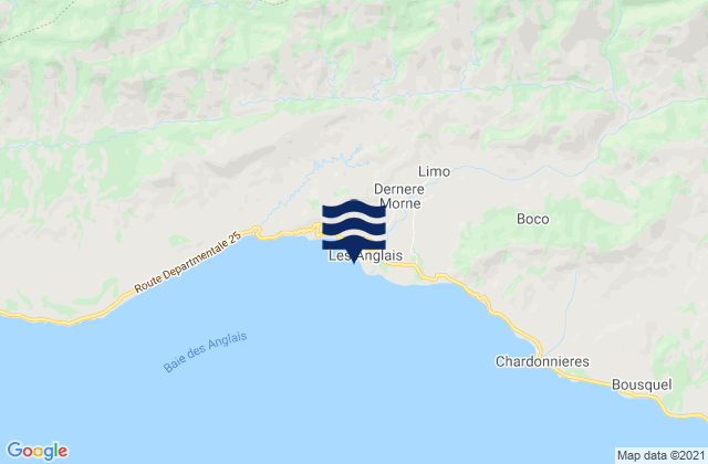 Mapa da tábua de marés em Les Anglais, Haiti