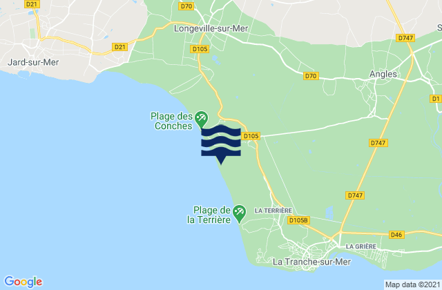 Mapa da tábua de marés em Les Conches, France