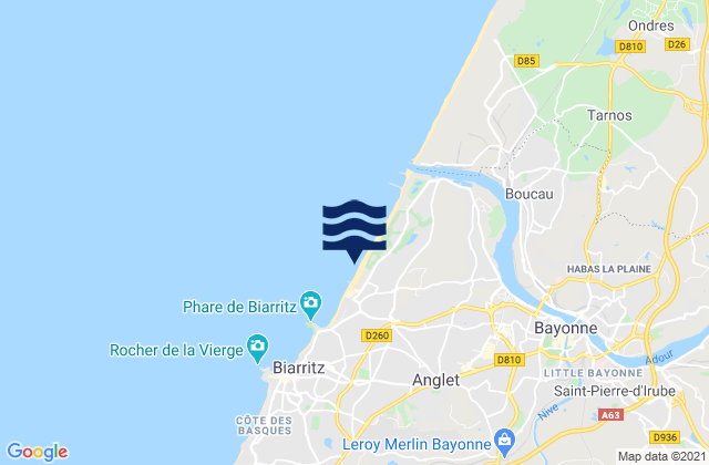 Mapa da tábua de marés em Les Corsaires, France