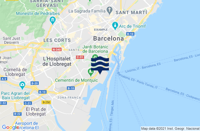 Mapa da tábua de marés em Les Corts, Spain