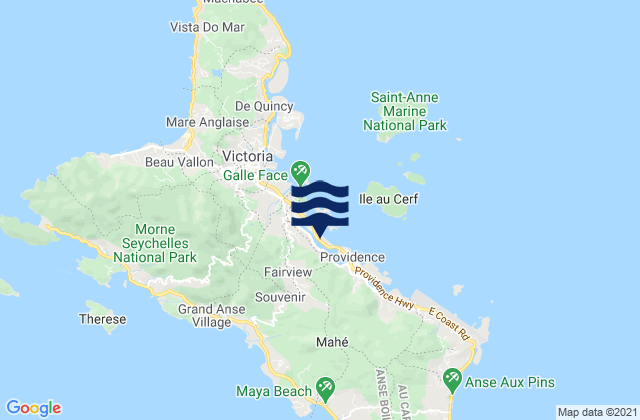 Mapa da tábua de marés em Les Mamelles, Seychelles