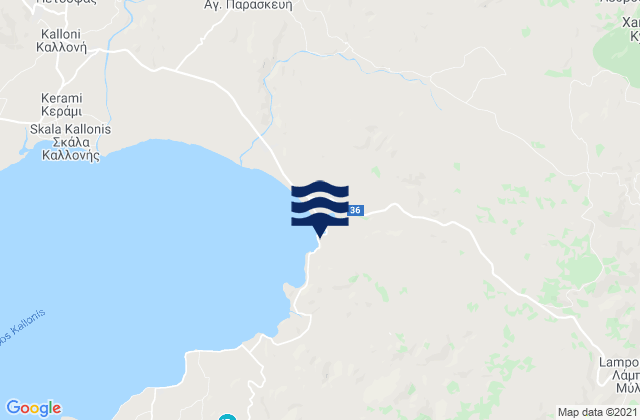 Mapa da tábua de marés em Lesbos, Greece