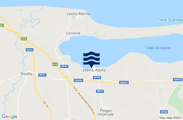 Mapa da tábua de marés em Lesina, Italy