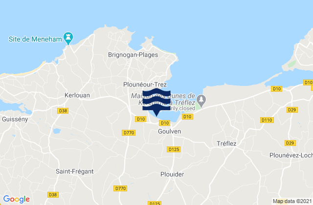 Mapa da tábua de marés em Lesneven, France