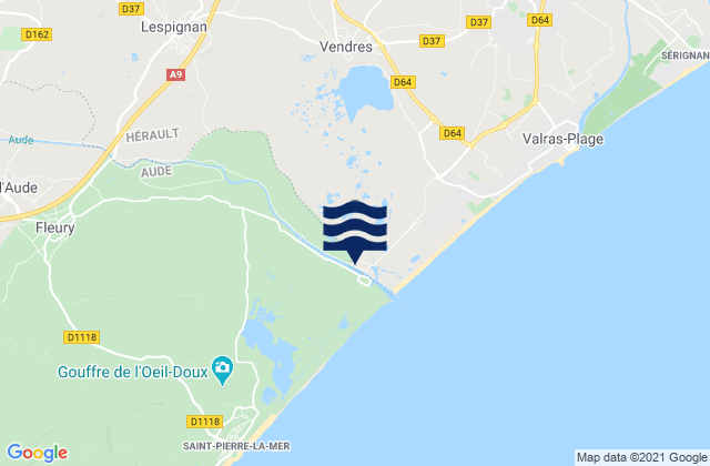 Mapa da tábua de marés em Lespignan, France