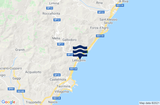 Mapa da tábua de marés em Letojanni, Italy