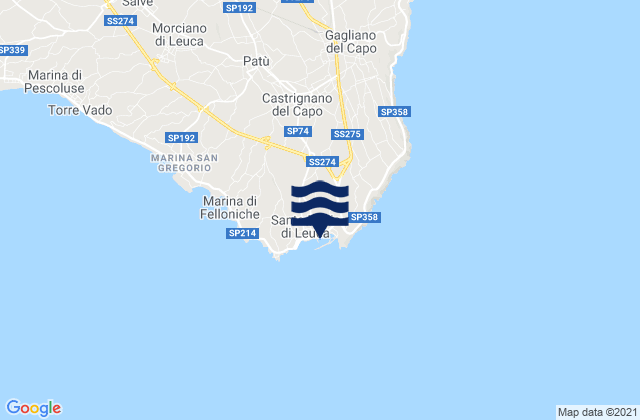 Mapa da tábua de marés em Leuca, Italy