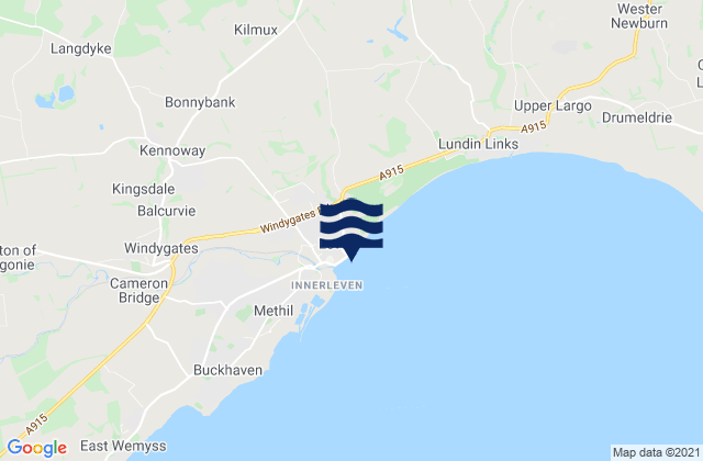 Mapa da tábua de marés em Leven Beach, United Kingdom