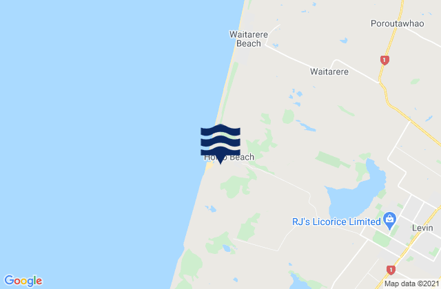 Mapa da tábua de marés em Levin, New Zealand