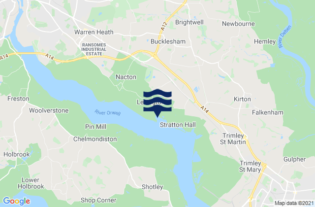 Mapa da tábua de marés em Levington, United Kingdom