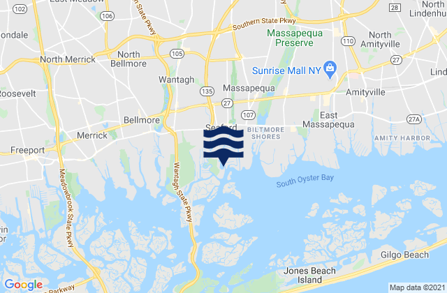 Mapa da tábua de marés em Levittown, United States