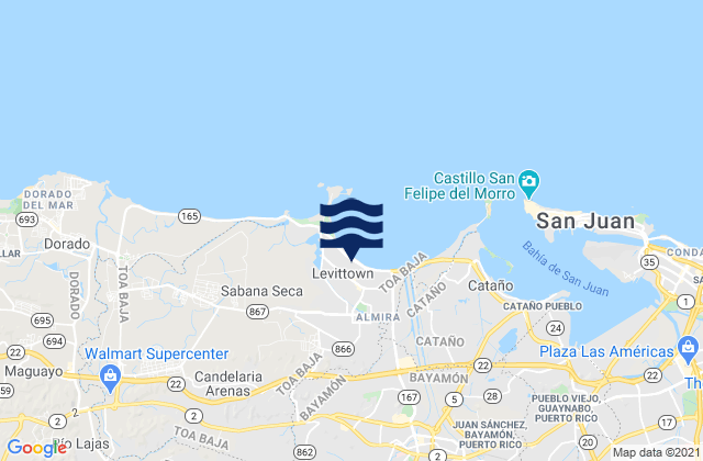 Mapa da tábua de marés em Levittown, Puerto Rico