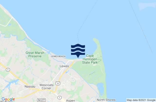 Mapa da tábua de marés em Lewes (breakwater Harbor), United States