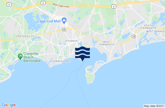 Mapa da tábua de marés em Lewis Bay entrance channel, United States