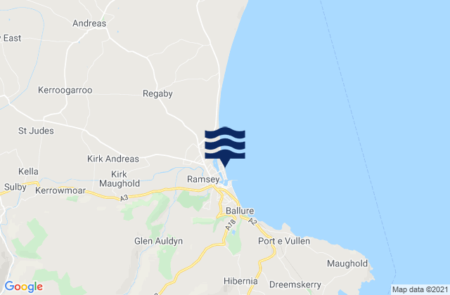 Mapa da tábua de marés em Lezayre, Isle of Man