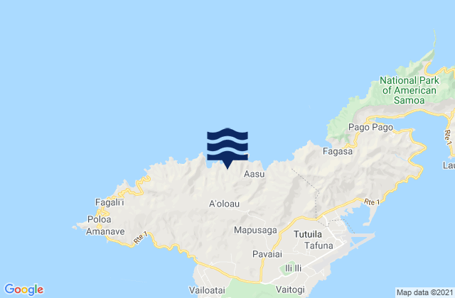 Mapa da tábua de marés em Leāsina County, American Samoa