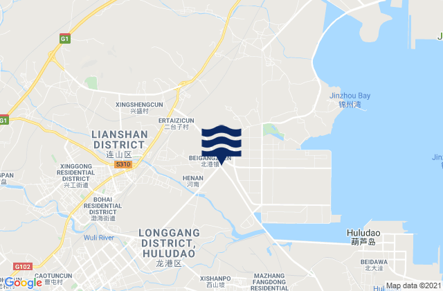 Mapa da tábua de marés em Lianshan, China