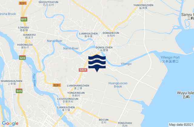 Mapa da tábua de marés em Lianshang, China
