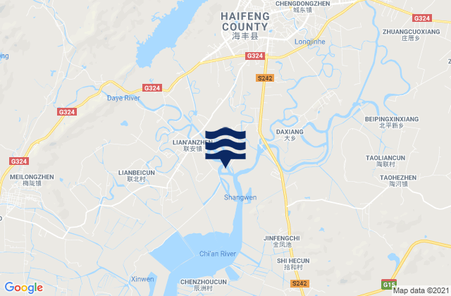 Mapa da tábua de marés em Lian’an, China