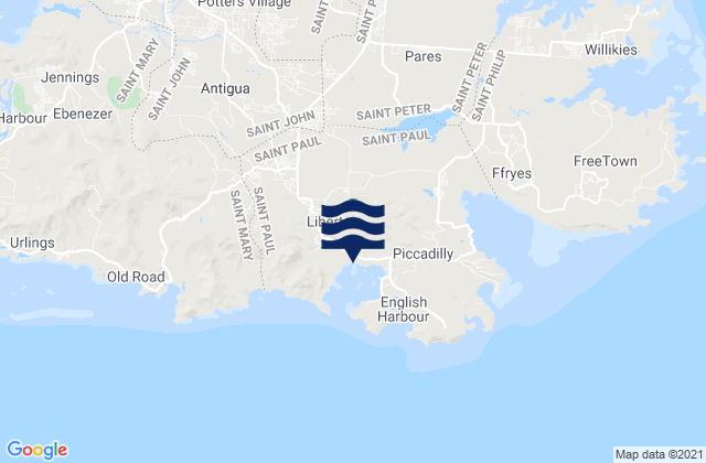 Mapa da tábua de marés em Liberta, Antigua and Barbuda