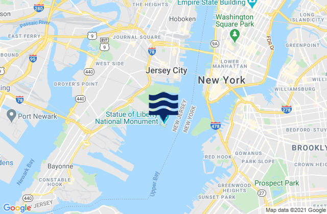 Mapa da tábua de marés em Liberty Island, United States