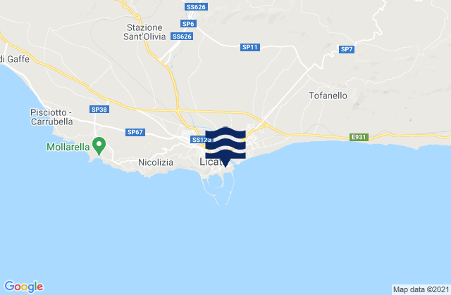 Mapa da tábua de marés em Licata, Italy