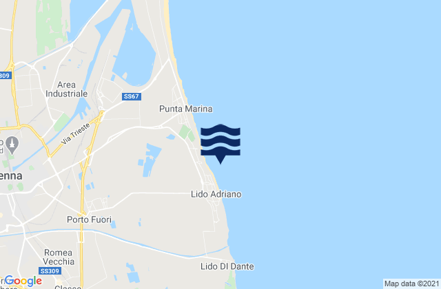 Mapa da tábua de marés em Lido Adriano, Italy