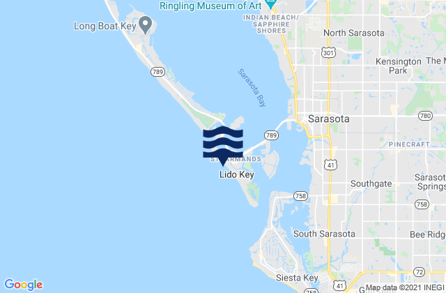 Mapa da tábua de marés em Lido Key, United States