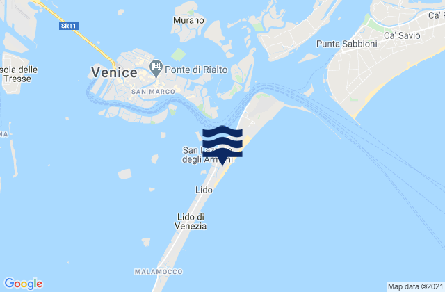 Mapa da tábua de marés em Lido, Italy