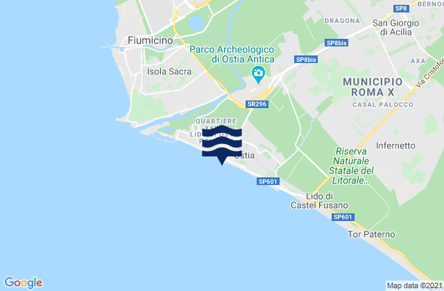 Mapa da tábua de marés em Lido di Ostia, Italy