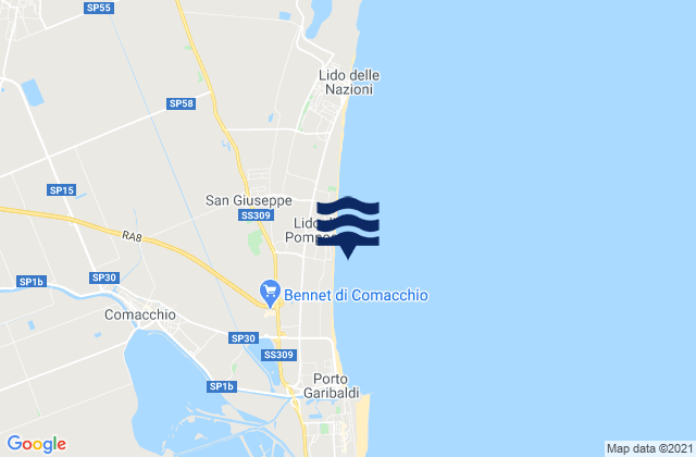 Mapa da tábua de marés em Lido di Pomposa-Lido degli Scacchi, Italy