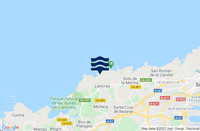 Mapa da tábua de marés em Liencres, Spain