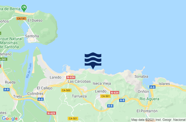 Mapa da tábua de marés em Liendo, Spain