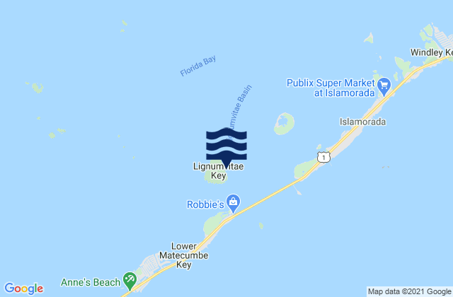 Mapa da tábua de marés em Lignumvitae Key (NE Side Florida Bay), United States