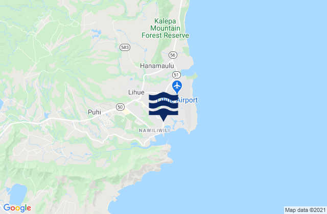 Mapa da tábua de marés em Lihue, United States