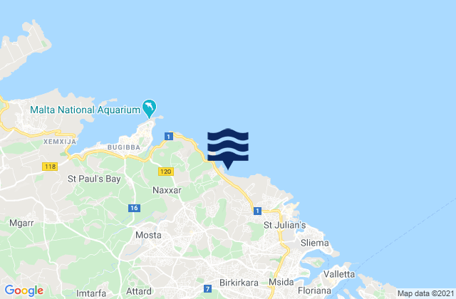 Mapa da tábua de marés em Lija, Malta