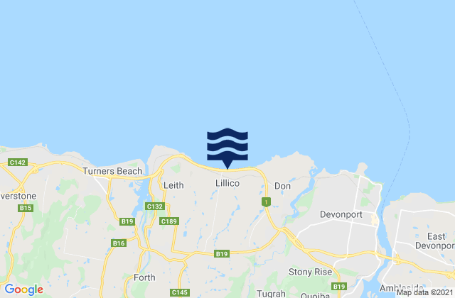 Mapa da tábua de marés em Lillico Beach, Australia