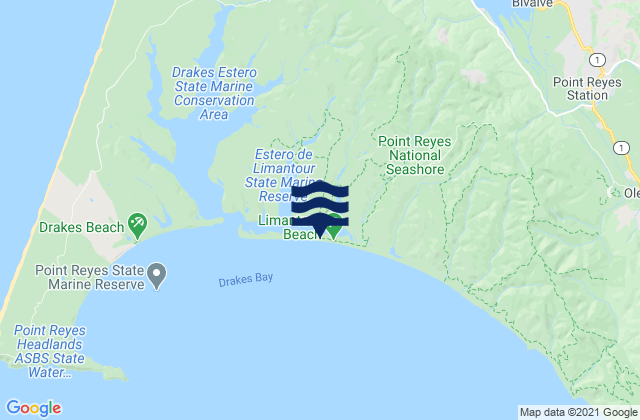 Mapa da tábua de marés em Limantour Beach, United States