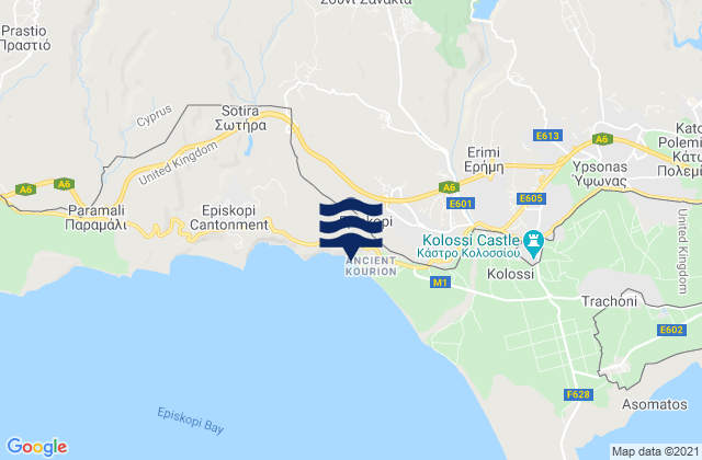 Mapa da tábua de marés em Limassol District, Cyprus