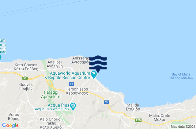 Mapa da tábua de marés em Limín Khersonísou, Greece