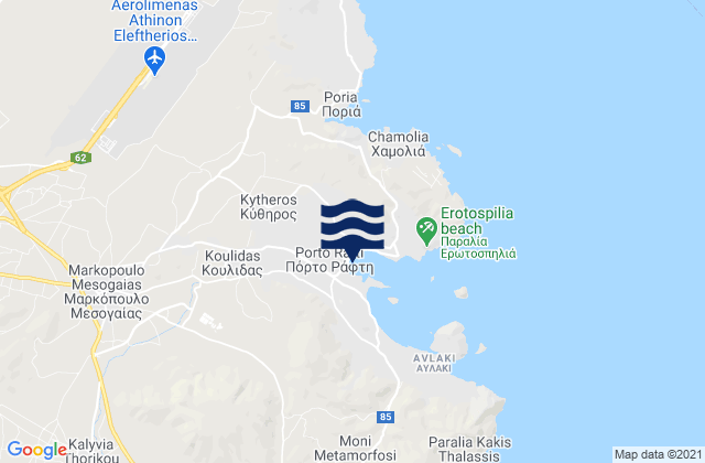 Mapa da tábua de marés em Limín Mesoyaías, Greece