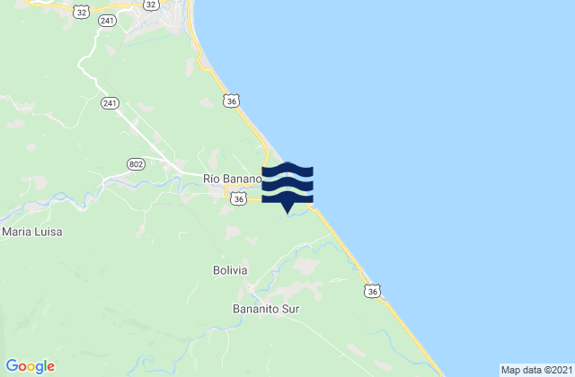 Mapa da tábua de marés em Limón, Costa Rica
