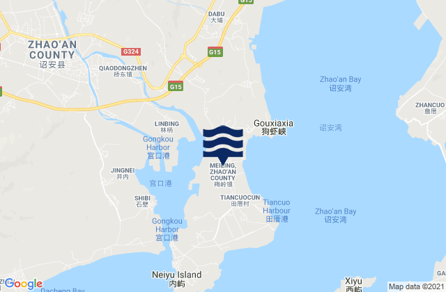 Mapa da tábua de marés em Lincuo, China