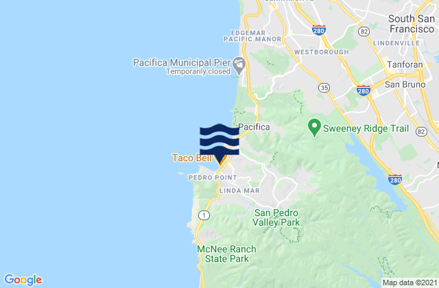Mapa da tábua de marés em Linda Mar / Pacifica, United States