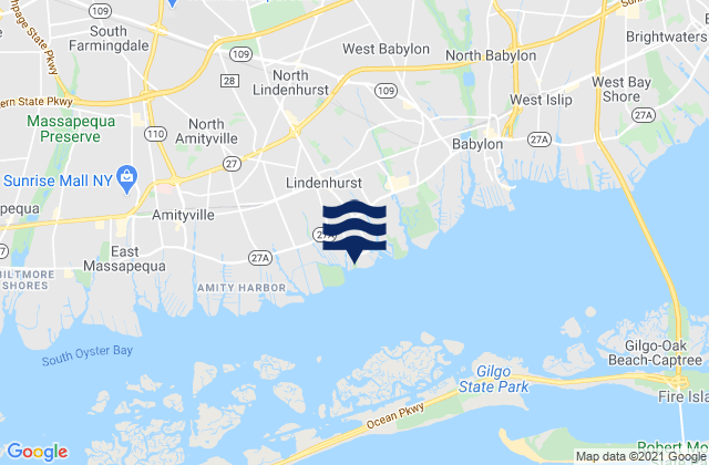 Mapa da tábua de marés em Lindenhurst, United States
