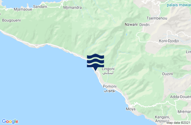 Mapa da tábua de marés em Lingoni, Comoros
