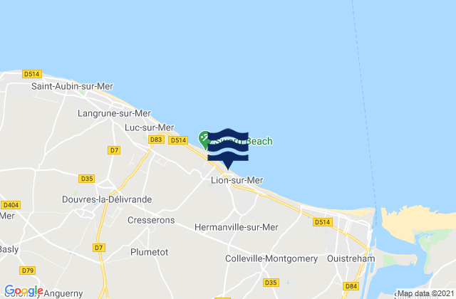 Mapa da tábua de marés em Lion-sur-Mer, France