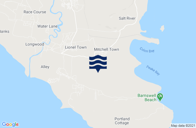 Mapa da tábua de marés em Lionel Town, Jamaica