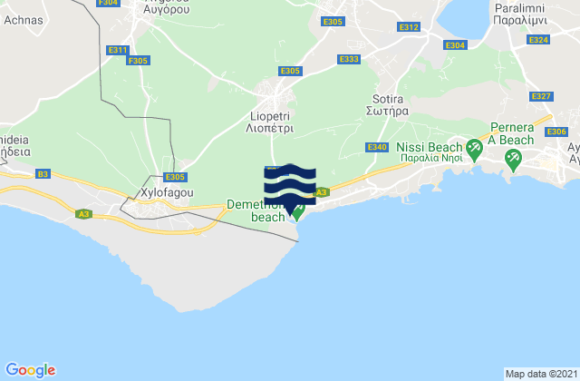 Mapa da tábua de marés em Liopétri, Cyprus