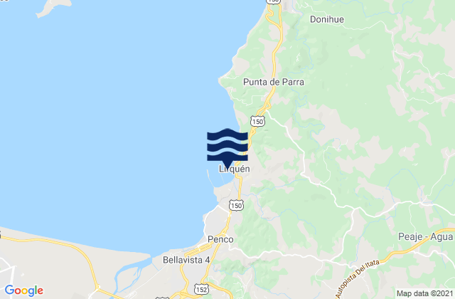 Mapa da tábua de marés em Lirquen, Chile